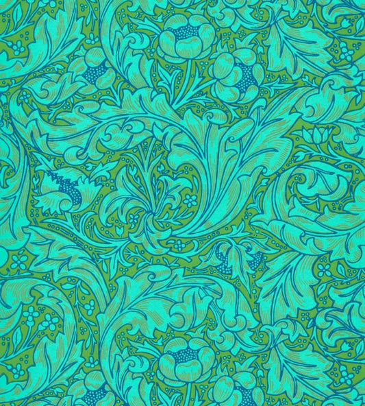Bachelors Button Wallpaper - Olive/Turquoise - 216959 - Morris & Co - Premier Wallcovering