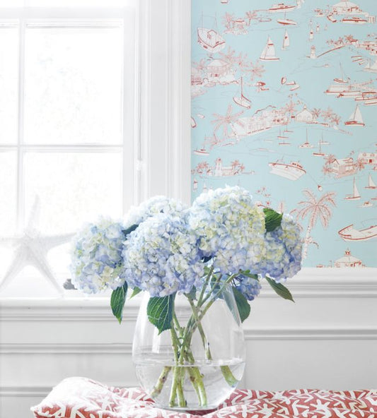 Bahamas Wallpaper - Citron & Navy - Thibaut - T5757 - Premier Wallcovering