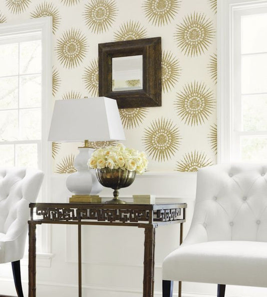 Bahia Wallpaper - Metallic Gold on Cream - Thibaut - T35143 - Premier Wallcovering