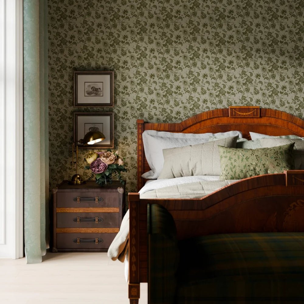 Balmoral Baroque Wallpaper - Gentleman Green and Warm Grey - LAN100210 - Lucie Annabel - Premier Wallcovering