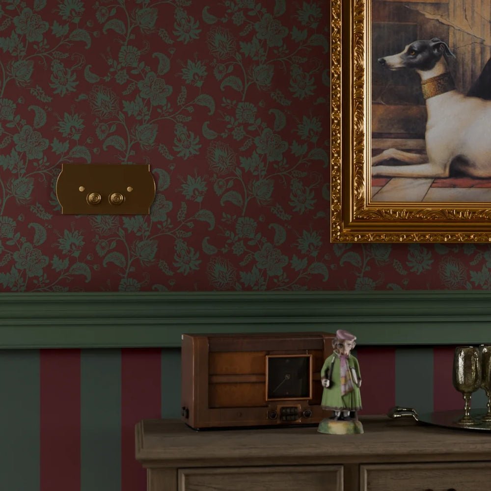 Balmoral Baroque Wallpaper - Pine Green and Garnet - LAN100208 - Lucie Annabel - Premier Wallcovering