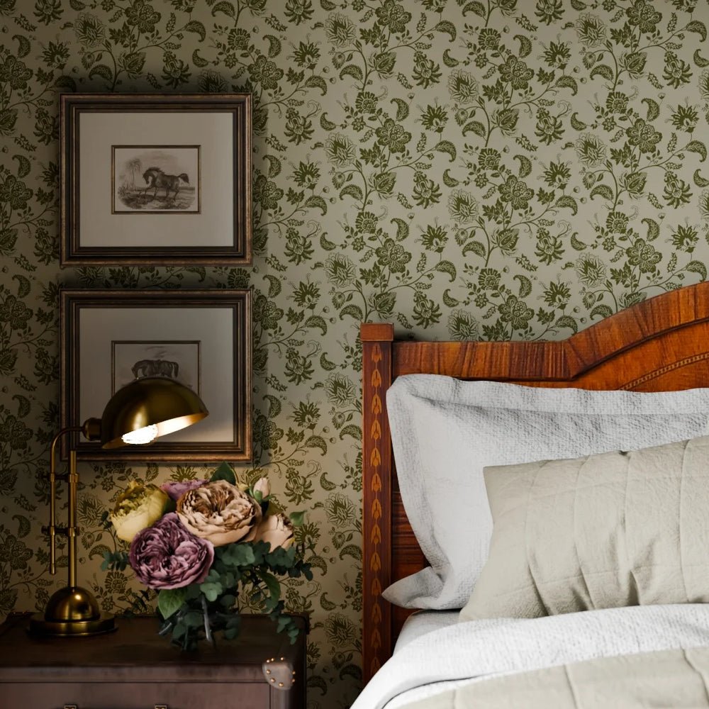 Balmoral Baroque Wallpaper - Gentleman Green and Warm Grey - LAN100210 - Lucie Annabel - Premier Wallcovering