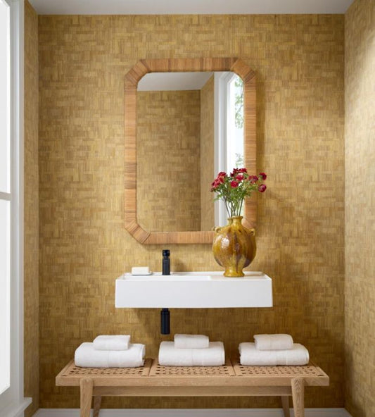 Bamboo Mosaic Wallpaper - Sand - Thibaut - T41019 - Premier Wallcovering