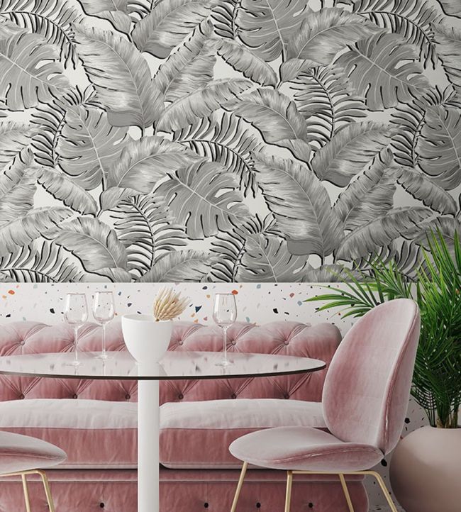 Banana Leaves Max Wallpaper - Black & White - Brand McKenzie - BMTD001/05A - Premier Wallcovering