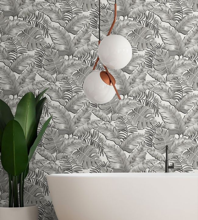 Banana Leaves Standard Wallpaper - Black & White - Brand McKenzie - BMTD001/06A - Premier Wallcovering