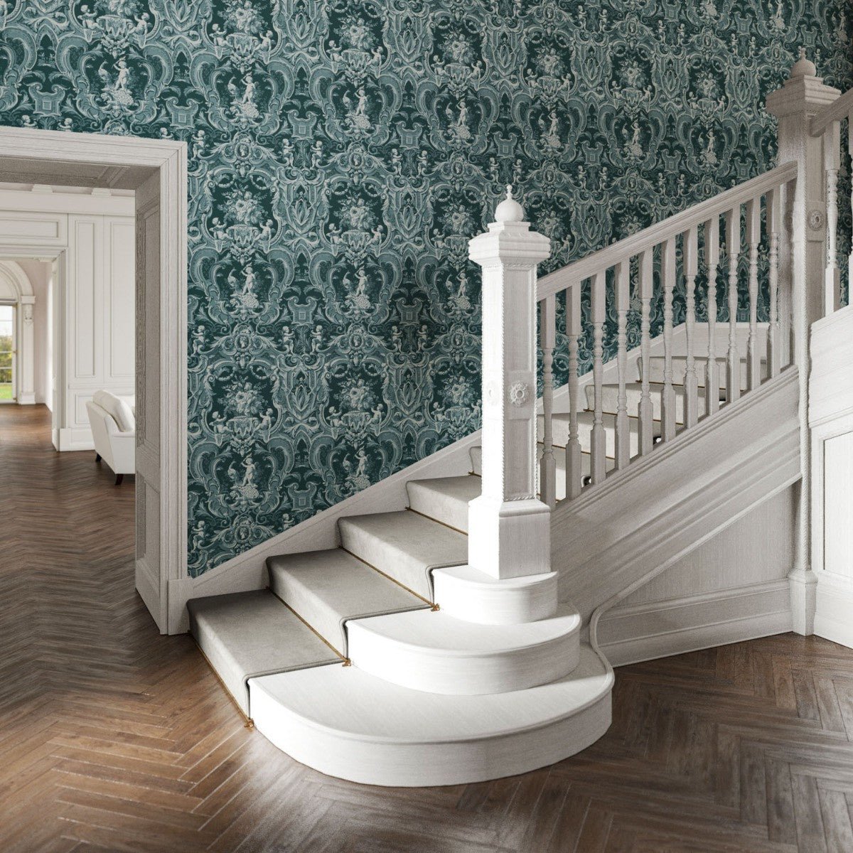 Baroque Wallpaper - Teal - Warner House - Premier Wallcovering
