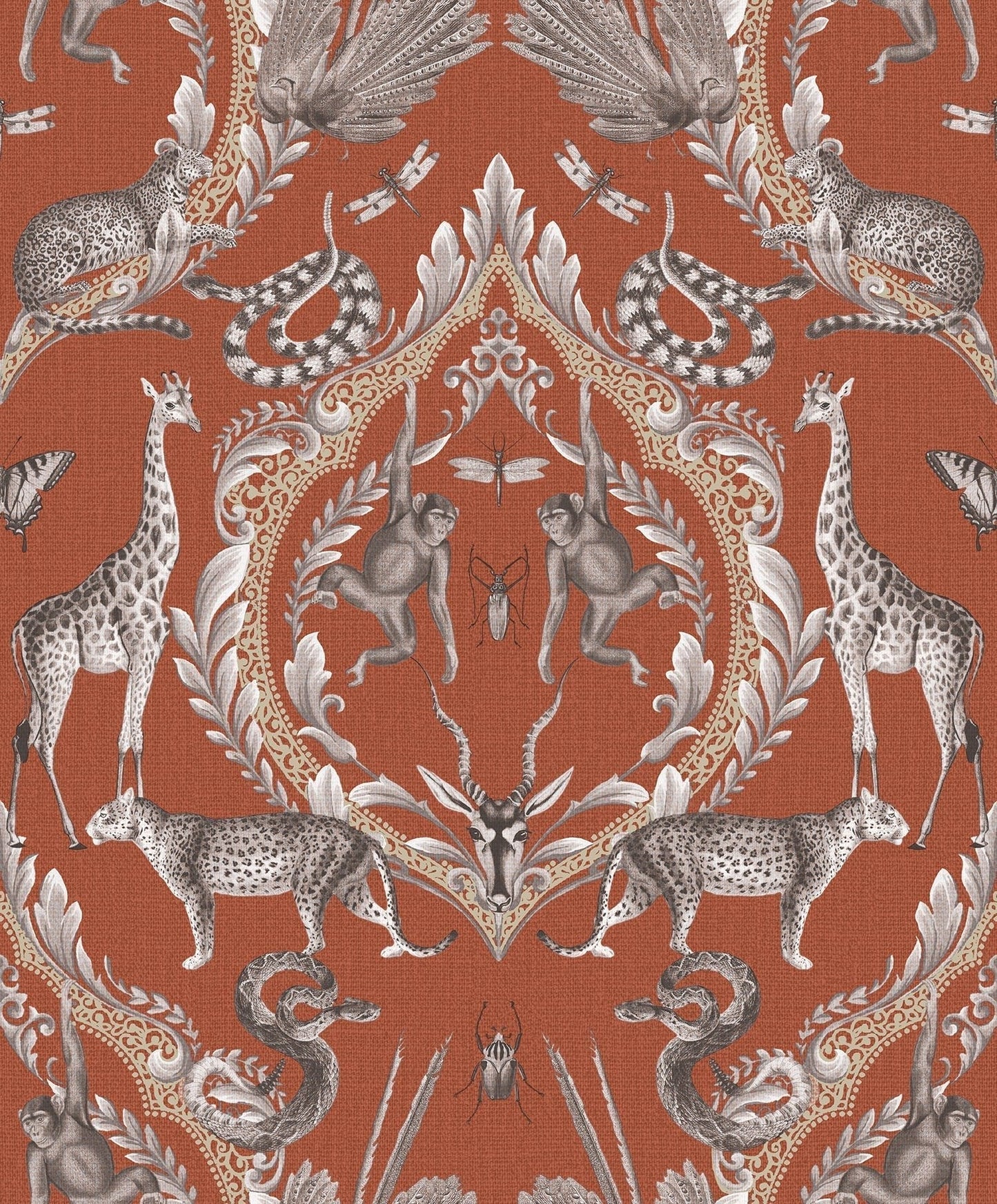 Bazaar Animal Damask Wallpaper - Burnt Orange - Galerie - G78312 - Premier Wallcovering