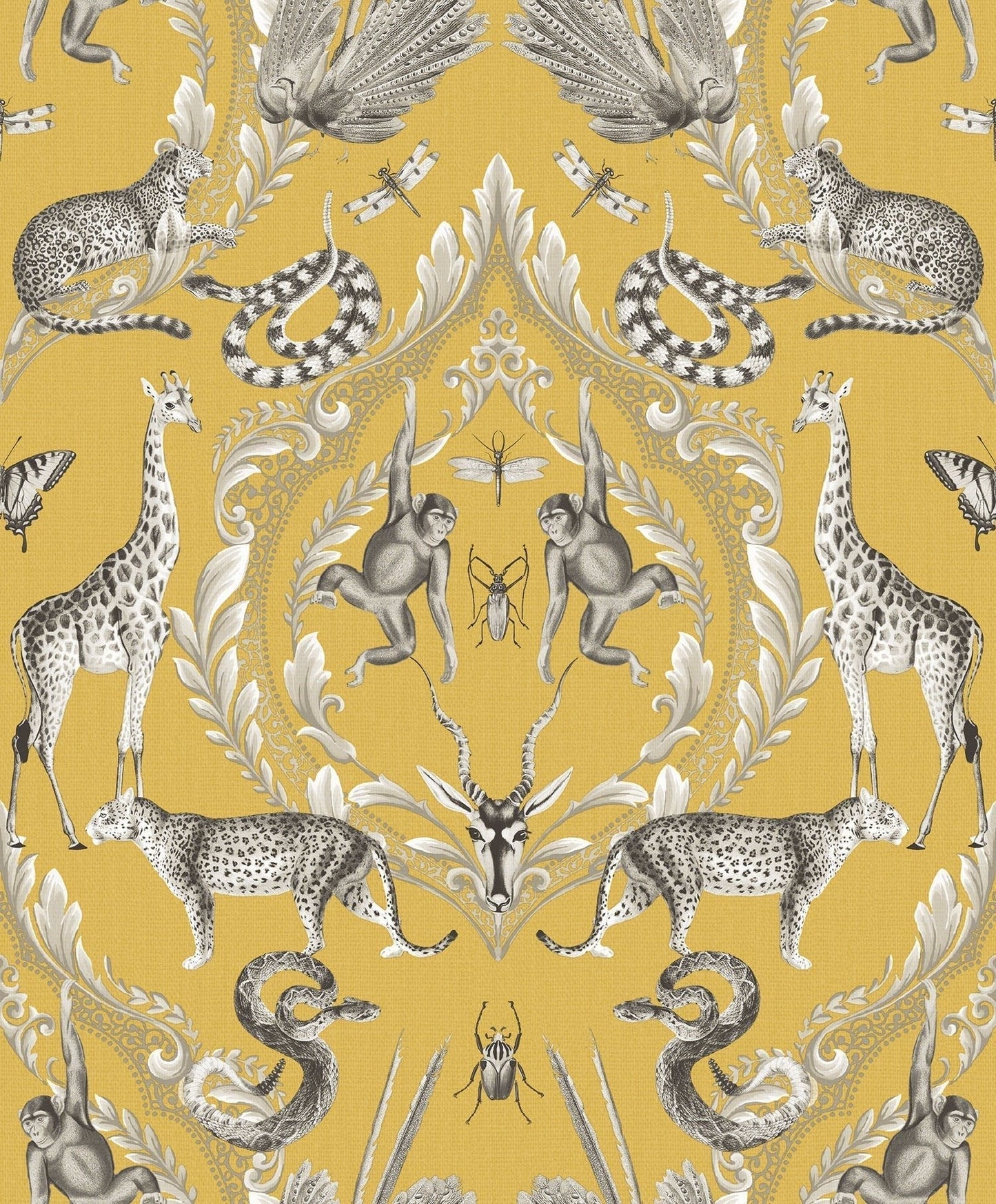 Bazaar Animal Damask Wallpaper - Mustard - Galerie - G78315 - Premier Wallcovering