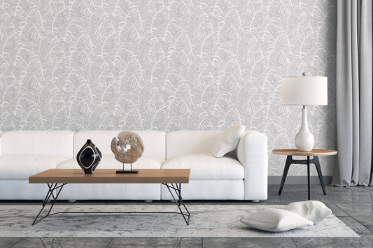 Bazaar Palm Leaves Wallpaper - Silver / White - Galerie - G78298 - Premier Wallcovering
