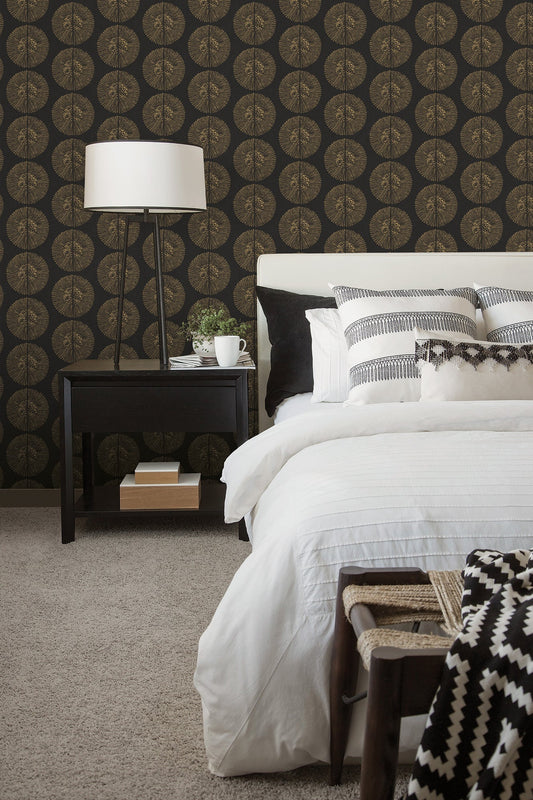 Bazaar Tribal Circles Wallpaper - Black / Gold - Galerie - G78331 - Premier Wallcovering