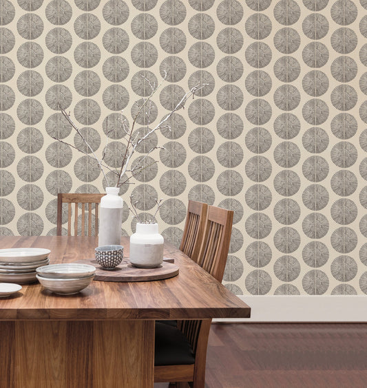 Bazaar Tribal Circles Wallpaper - Sand / Black - Galerie - G78329 - Premier Wallcovering