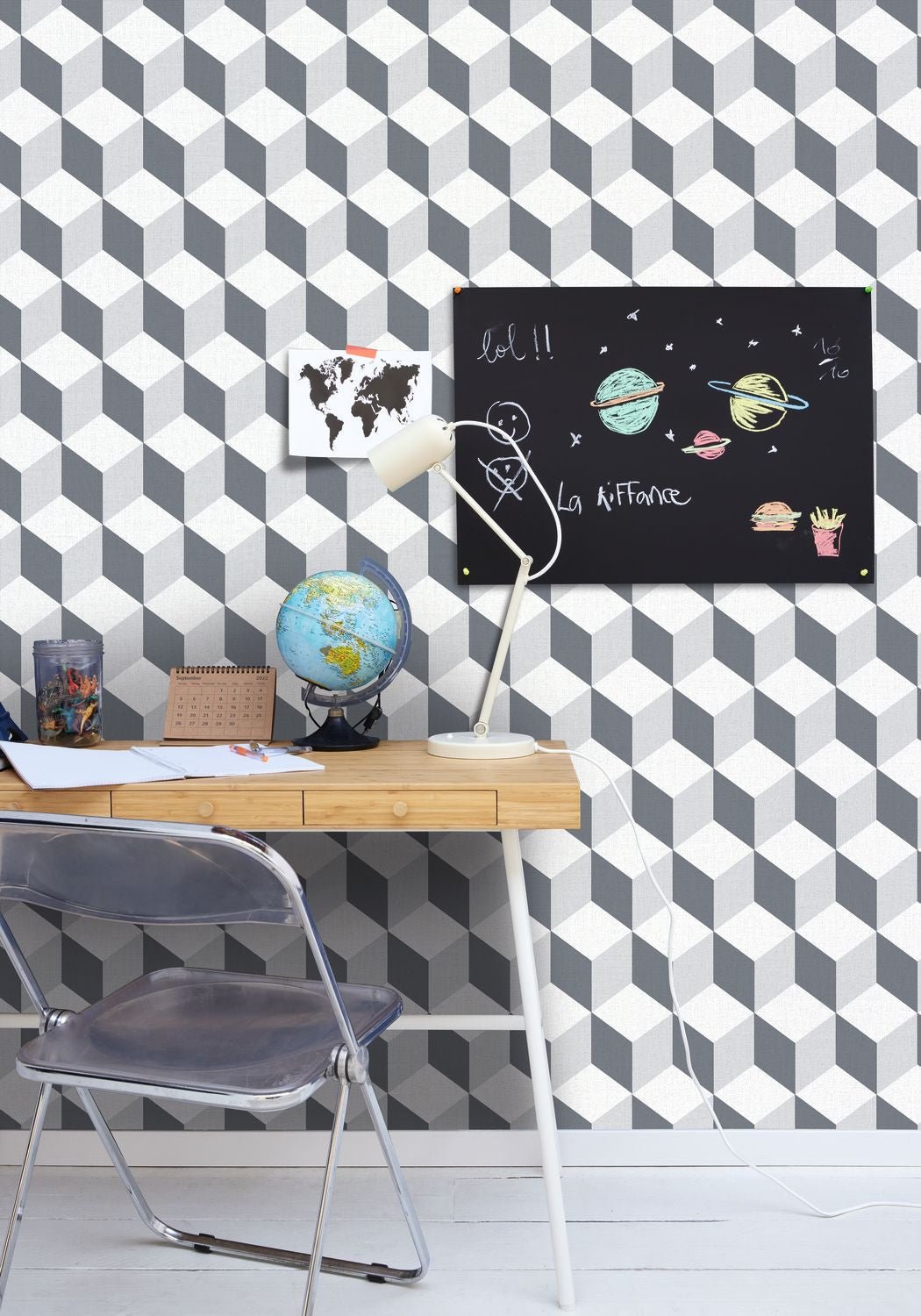 Be Happy Wallpaper - Gris - Caselio - 103329010 - Premier Wallcovering
