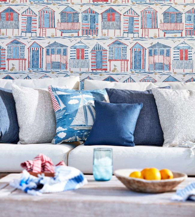 Beach Huts Wallpaper - Marine - DCOA216560 - Sanderson - Premier Wallcovering