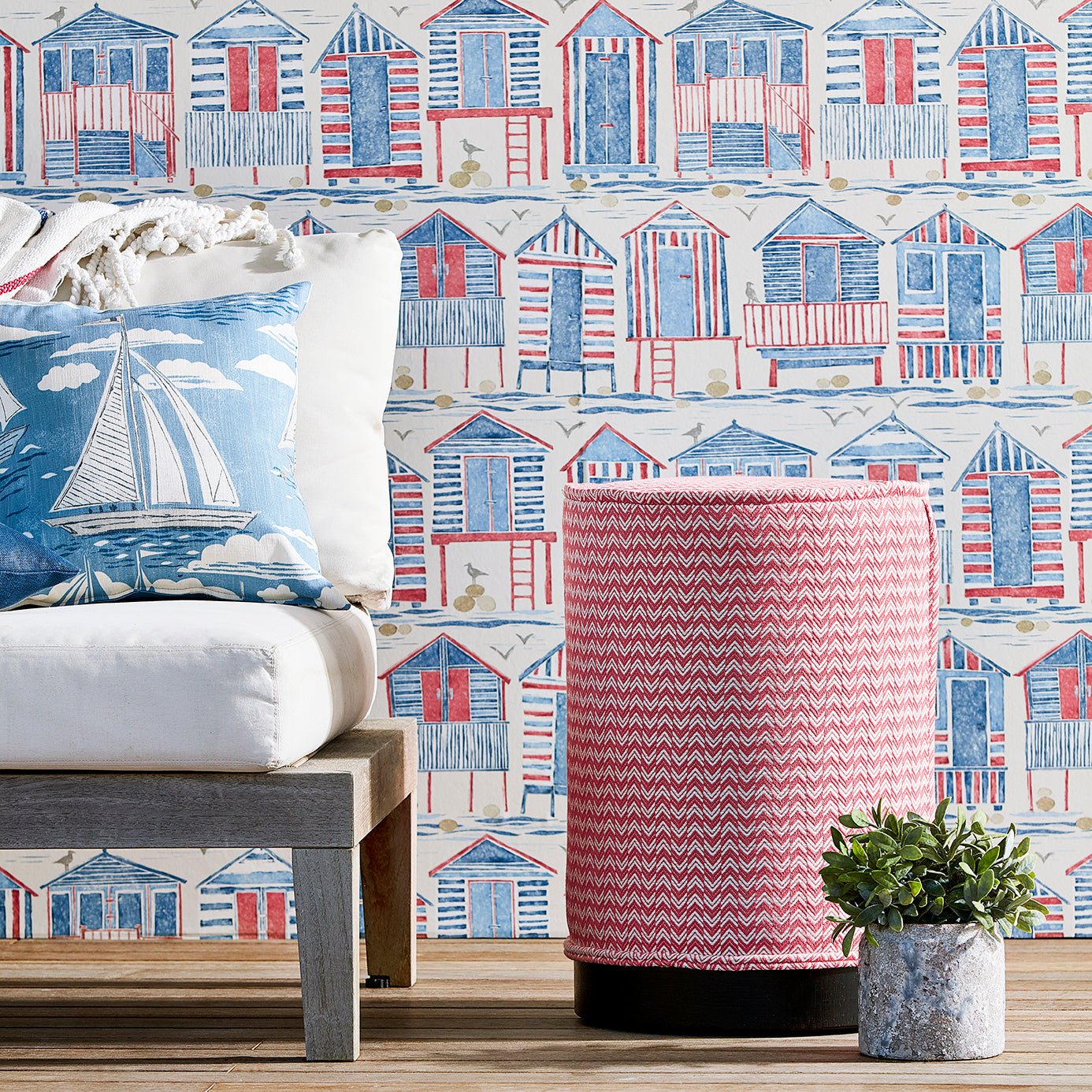 Beach Huts Wallpaper - Marine - Sanderson - DCOA216560 - Premier Wallcovering