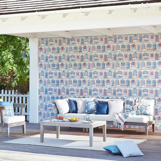 Beach Huts Wallpaper - Marine - Sanderson - DCOA216560 - Premier Wallcovering