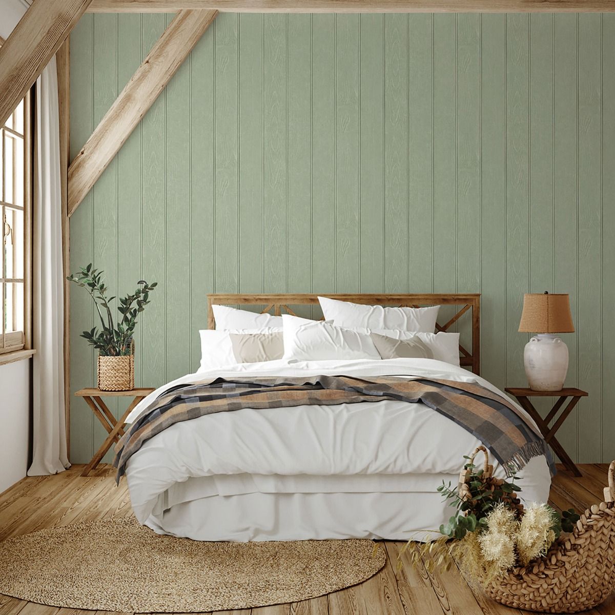 Beaded Wood Panel Wallpaper - Sage Green - Belgravia - 5910 - Premier Wallcovering
