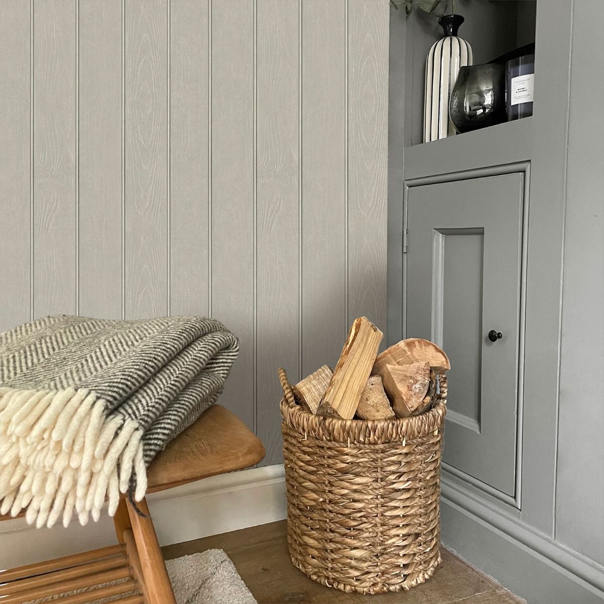 Beaded Wood Panel Wallpaper - Grey - Belgravia - 5913 - Premier Wallcovering