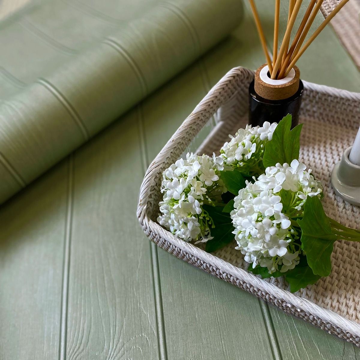Beaded Wood Panel Wallpaper - Sage Green - Belgravia - 5910 - Premier Wallcovering