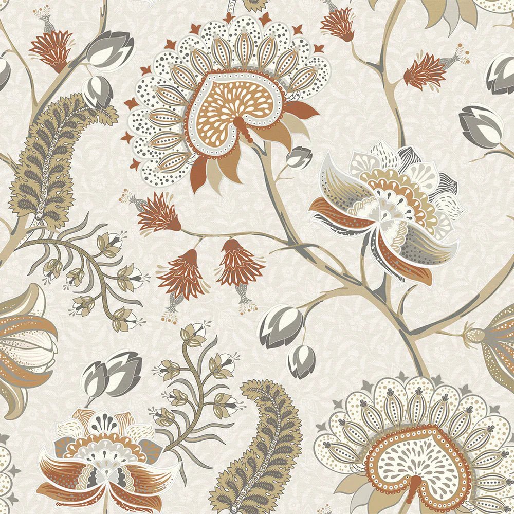 Beaumont Wallpaper - Spice and Vintage Grey on Ecru - LAN100106 - Lucie Annabel - Premier Wallcovering