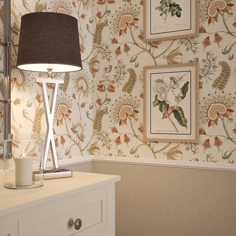 Beaumont Wallpaper - Spice and Vintage Grey on Ecru - LAN100106 - Lucie Annabel - Premier Wallcovering