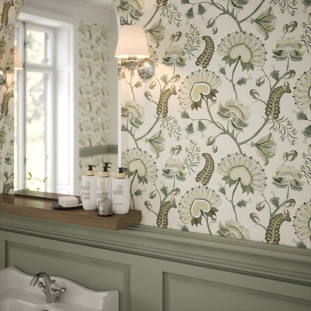 Beaumont Wallpaper - Olive and Sage Green on Ecru - LAN100109 - Lucie Annabel - Premier Wallcovering