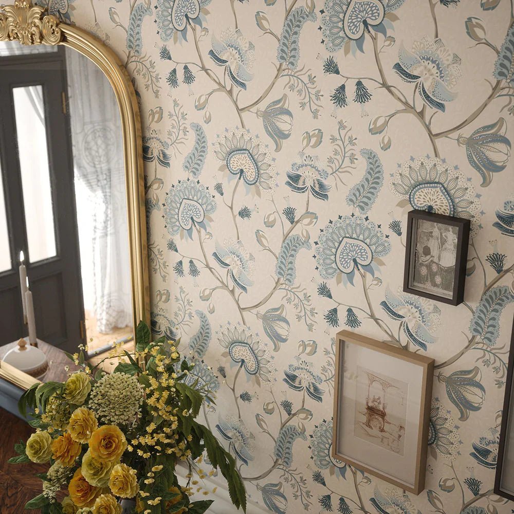Beaumont Wallpaper - Shades of Blue and Ecru - LAN100105 - Lucie Annabel - Premier Wallcovering