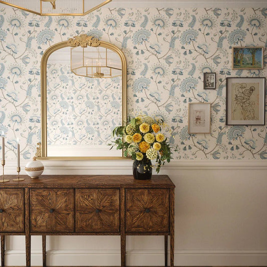 Beaumont Wallpaper - Shades of Blue and Ecru - LAN100105 - Lucie Annabel - Premier Wallcovering
