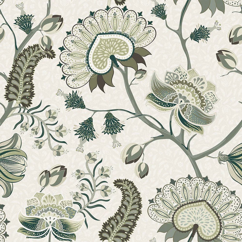 Beaumont Wallpaper - Olive and Sage Green on Ecru - LAN100109 - Lucie Annabel - Premier Wallcovering