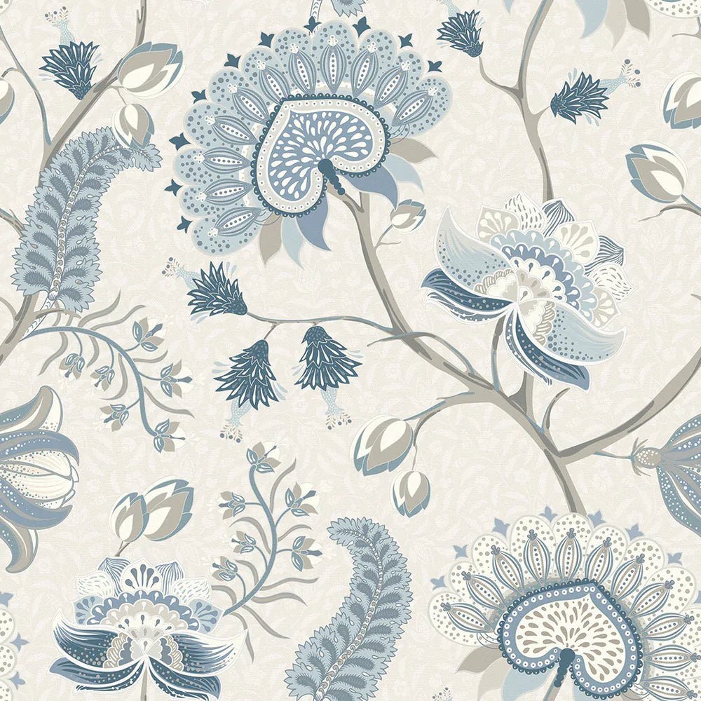 Beaumont Wallpaper - Shades of Blue and Ecru - LAN100105 - Lucie Annabel - Premier Wallcovering