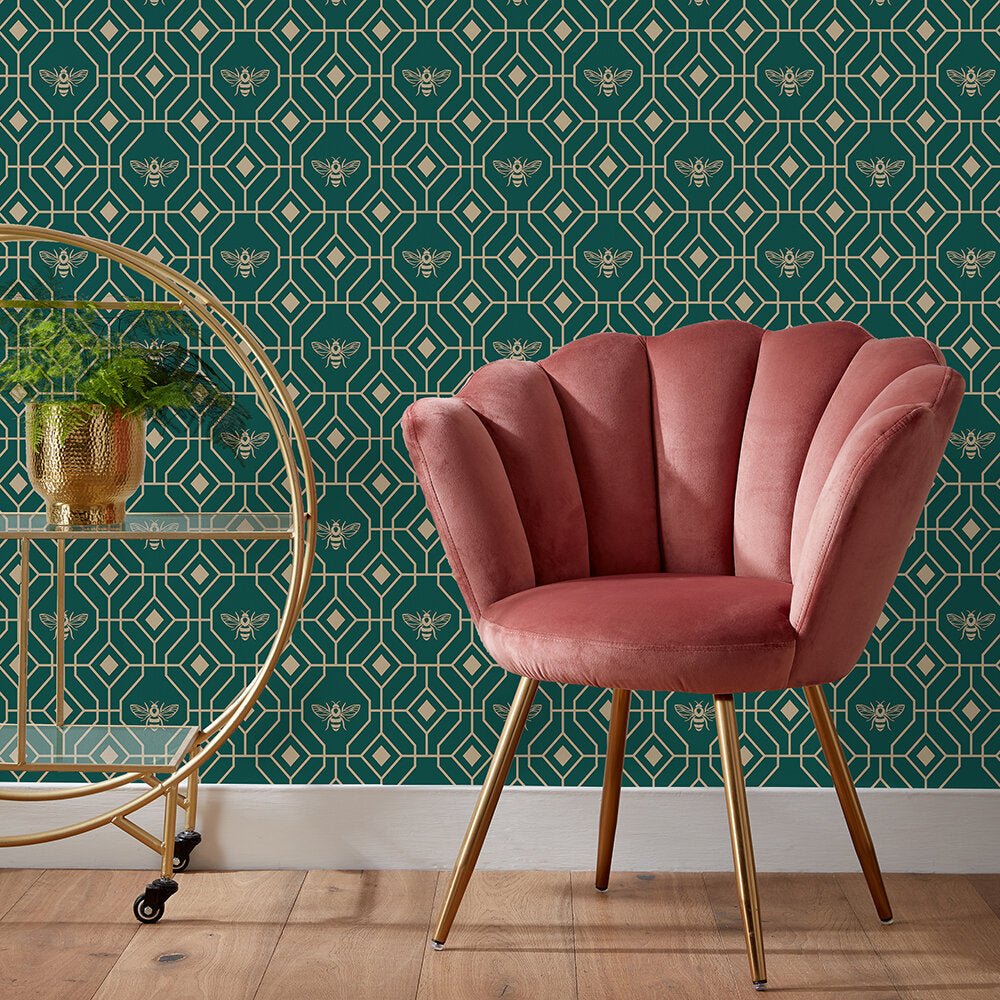 Bee Deco Gold Foil Wallpaper - Emerald - Furn - BEEDECO/WP1/EME - Premier Wallcovering
