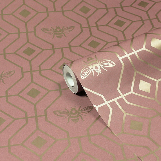 Bee Deco Gold Foil Wallpaper - Blush - Furn - BEEDECO/WP1/BLS - Premier Wallcovering