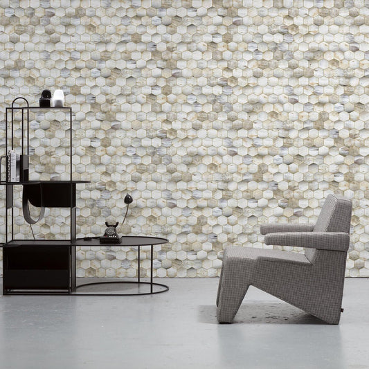 Beehive Cowhorn Wallpaper - White - NLXL - MRV - 14 - Premier Wallcovering