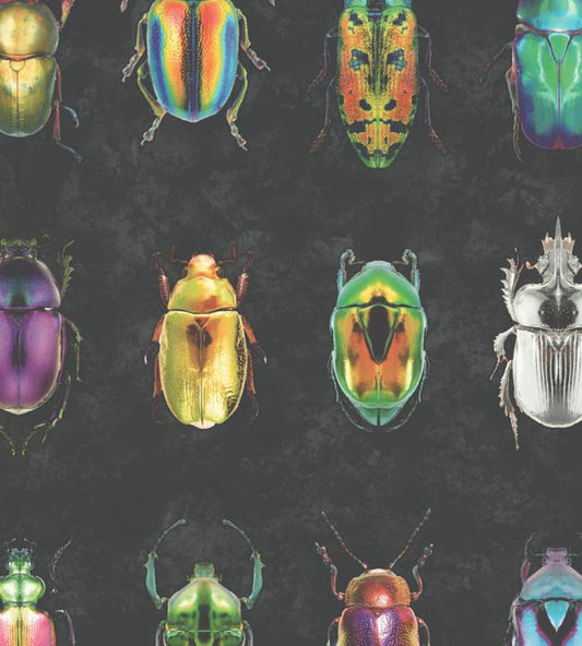 Beetle Jewels Fabric - Multi Black - Woodchip & Magnolia - WMF - 092 - 01VD - Premier Wallcovering