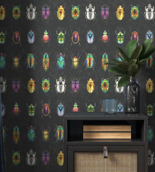 Beetle Jewels Wallpaper - Multi Black - Woodchip & Magnolia - WM - 092 - 01R - Premier Wallcovering