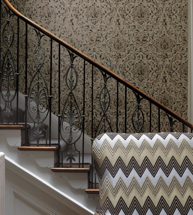 Belem Wallpaper - Chocolate/Gold - Nina Campbell - NCW4201 - 01 - Premier Wallcovering