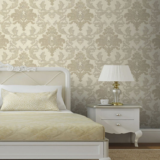 Bellini Vasari Damask Wallpaper - Gold & Cream - Rasch - 526202 - Premier Wallcovering