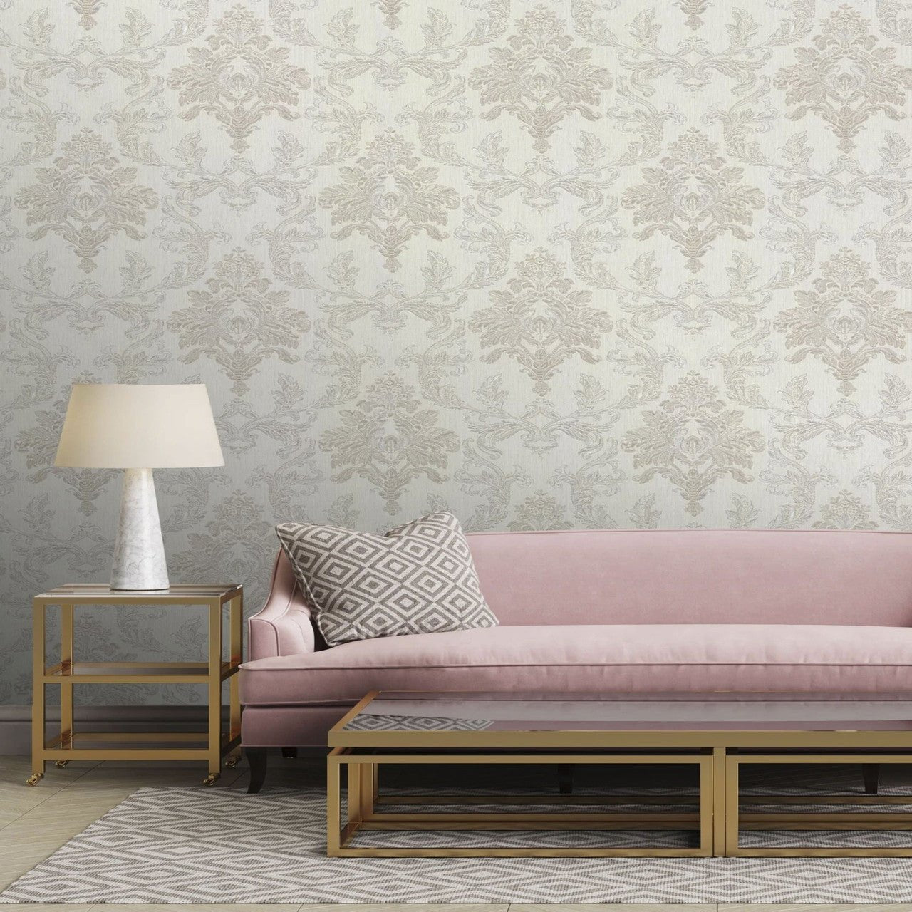 Bellini Vasari Damask Wallpaper - Silver and Gold - Rasch - 526257 - Premier Wallcovering