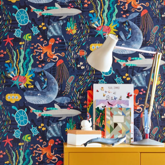 Beneath The Waves Wallpaper - Prussian - Ohpopsi - WGU50130W - Premier Wallcovering