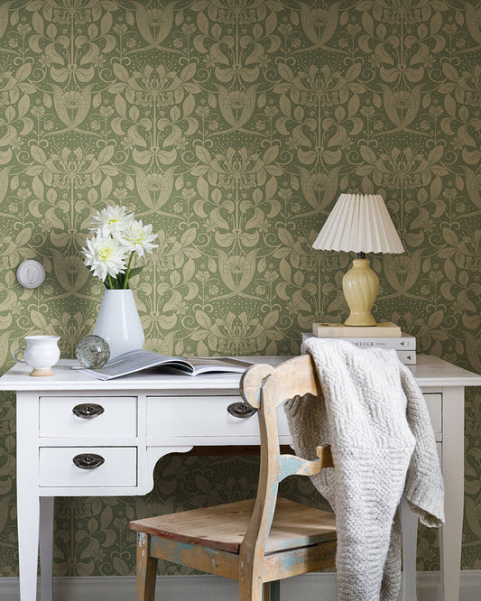 Berit Wallpaper - Green - Midbec - 83126 - Premier Wallcovering