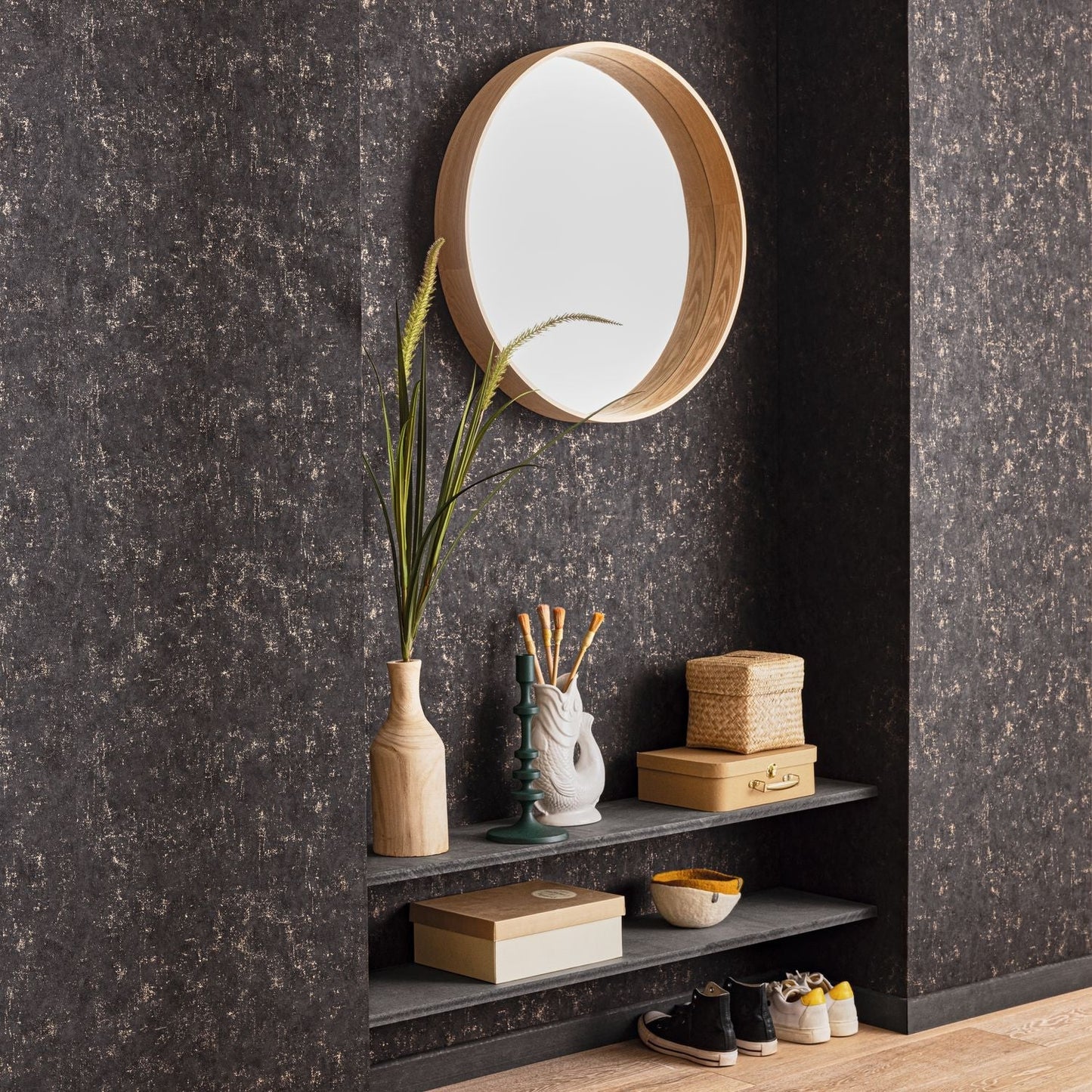 Beton Uni Wallpaper - Noir Cuivre - Caselio - 101499390 - Premier Wallcovering