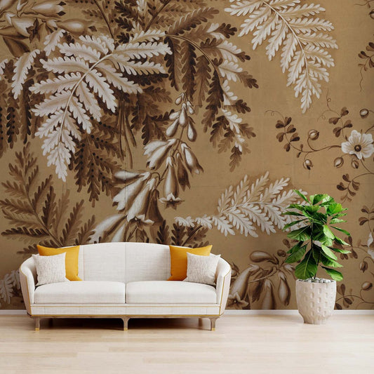 Big Pattern Feuilles Wall Mural - Brown - NLXL - MRV - 47 - Premier Wallcovering