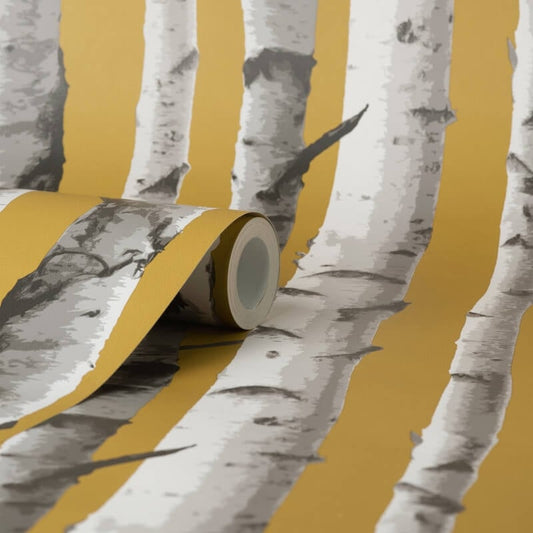 Birch Trees Wallpaper - Mustard - Fine Décor - FD43290 - Premier Wallcovering