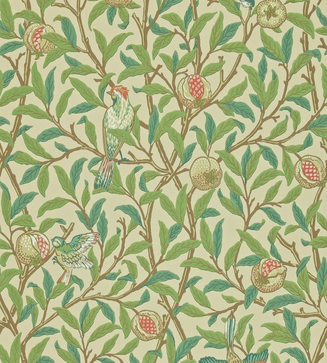 Bird & Pomegranate Wallpaper - Bayleaf/Cream - 212539 - Morris & Co - Premier Wallcovering