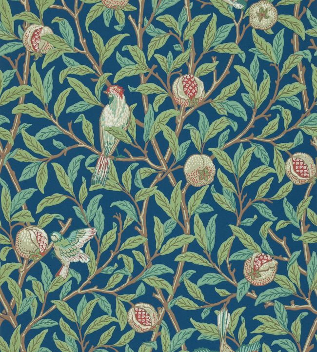Bird & Pomegranate Wallpaper - Blue/Sage - 212540 - Morris & Co - Premier Wallcovering
