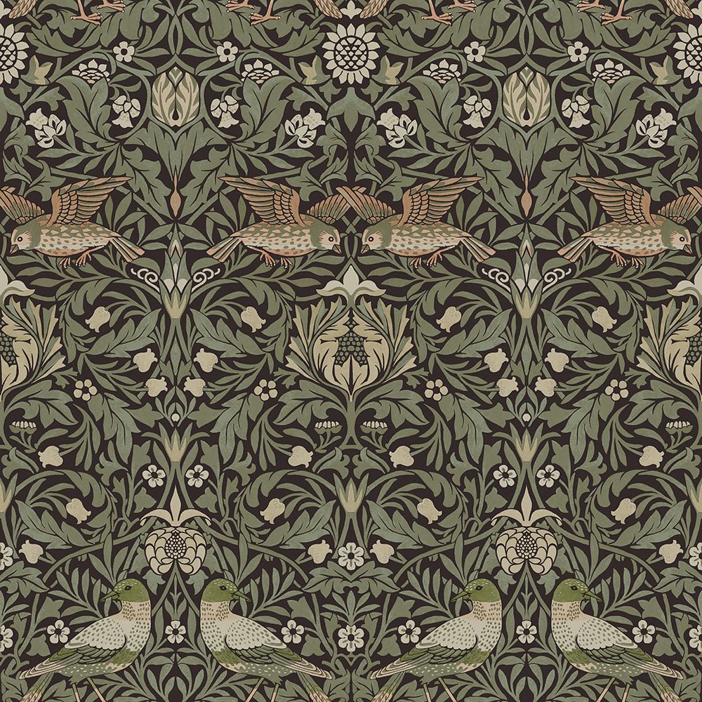 Bird Wallpaper - Brown / Green - Midbec - 82064 - Premier Wallcovering