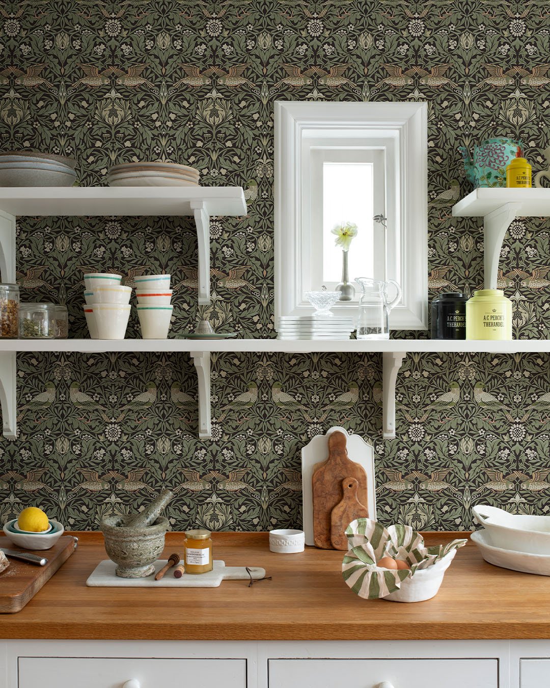 Bird Wallpaper - Brown / Green - Midbec - 82064 - Premier Wallcovering