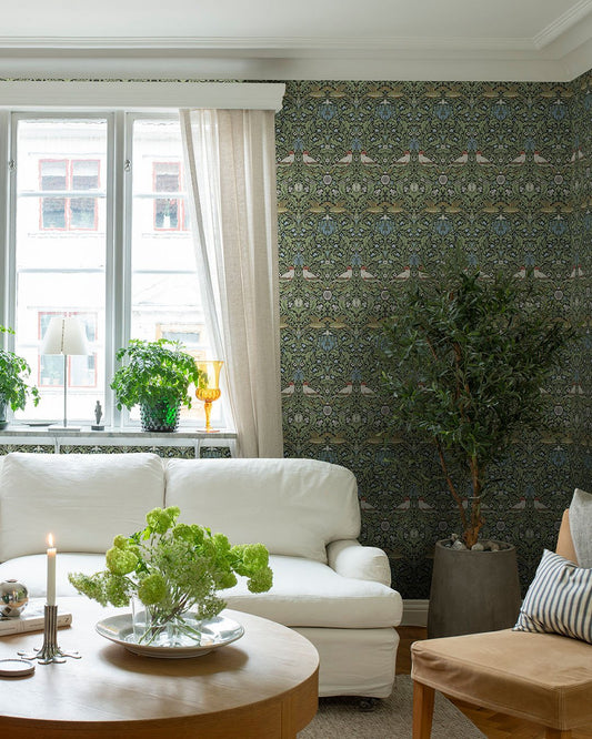 Bird Wallpaper - Green / Blue - Midbec - 82062 - Premier Wallcovering