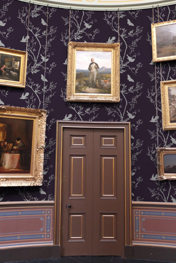 Birdbranch Stripe Wallpaper - Silver Pearl on Peregrine - Timorous Beasties - EX/BBS/5004/10 - Premier Wallcovering