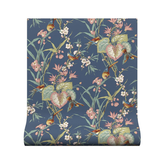 Birds & Blossom Wallpaper - Denim - Warner House - Premier Wallcovering