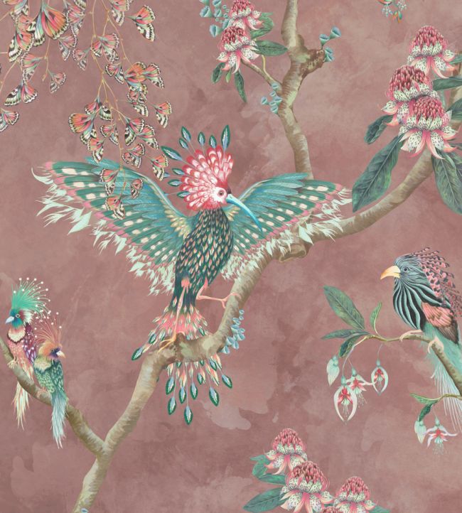 Birds In Paradise Wallpaper - Old Rose - Brand McKenzie - BMWL005/01C - Premier Wallcovering
